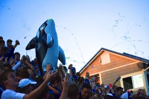 "Biscuit" the whale is the most recognizable figure within the student section. (PHOTO BY MYSOGLAND)