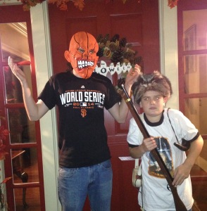 Two trick-or-treater's practicing their technique suddenly realize they don't know when to stop. (PHOTO BY MORIARTY)