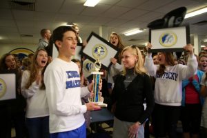 Grimmer being presented with the Penn Station Athlete of the Month award in front of his peers. Fox 19 News recorded the ordeal, prompting spirit and excitement from the crowd. (PHOTO BY NERL)