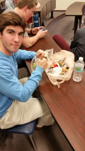 (PHOTO BY SIMONS) Senior Connor Bortz enjoys a simple packed lunch, a viable option for senior lunch. 