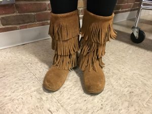 Bellman's Moccasin Boots that she loves (PHOTO BY BARRETT).