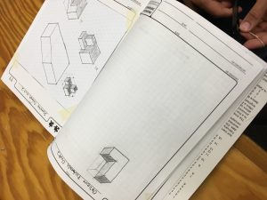 Each student has a sketchbook that helps them design and calculate dimensions (PHOTO BY RENNER)